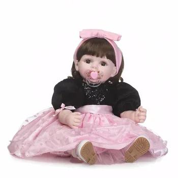 

22 Inch Baby Reborn Girl Wearing Cute pink Dress Silicone Handmade Babies Newborn princess doll for girls lovely birthday gifts