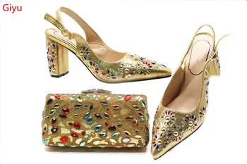 

2019 latest Italian gold Shoes with Matching Bag Italian Design African Nigeria Shoes and Bag Set for beautiful lady ! HSN1-1