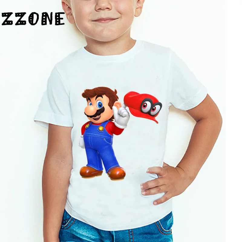 Модная футболка для маленьких мальчиков и девочек с героями игры «Супер Марио» детские летние топы с короткими рукавами, детская одежда ooo5185 - Цвет: whiteD