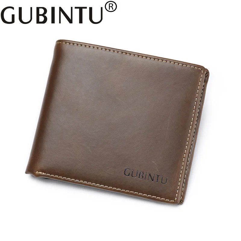 

GUBINTU Wallet for Men Genuine Cow Leather High Quality New Cowhide Purse Trifold Designer Business Card Holder Male