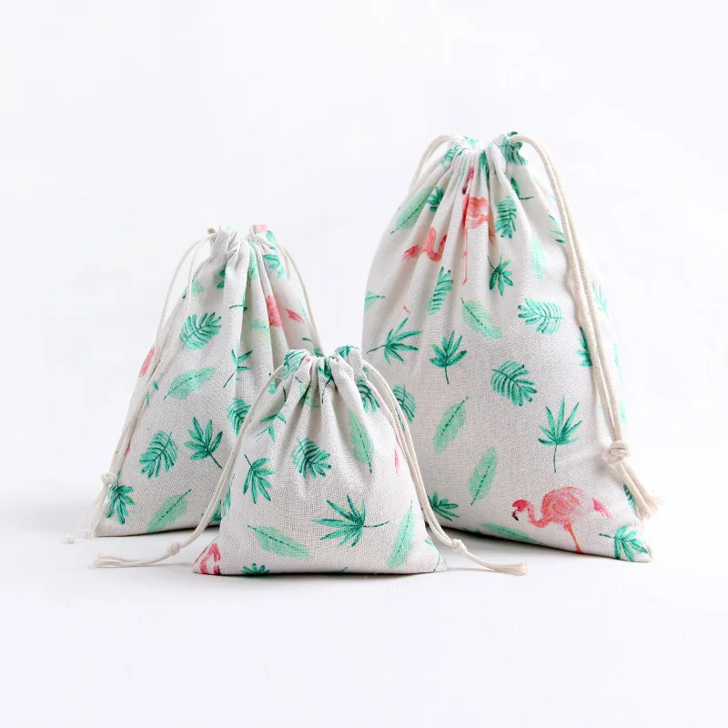 YILE 1pc Cotton Linen Drawstring Party Gift Bag Multi-purpose Pouch Print Flamingo Leaf Size-choosing 8129h YILE 1pc Cotton Linen Drawstring Party Gift Bag Multi-purpose Pouch Print Flamingo Leaf Size-choosing 8129h