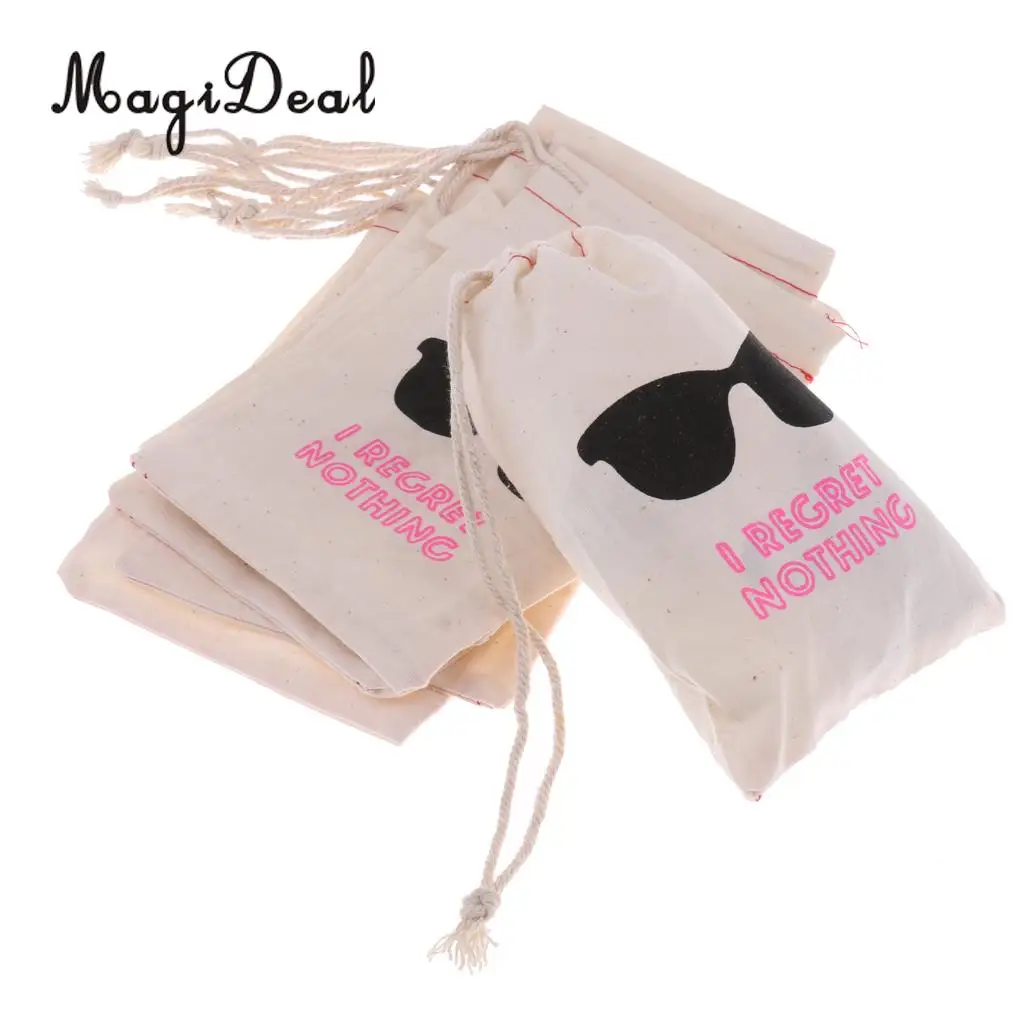 MagiDeal 10x I REGRET NOTHING Cotton Muslin Favor Bags Bachelorette Party Hangover 