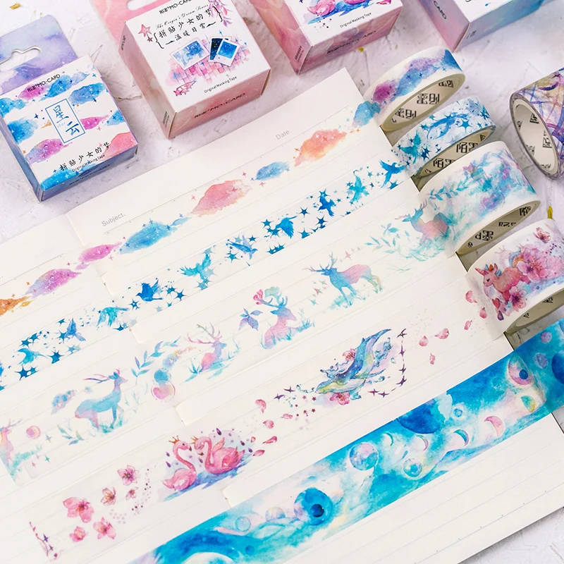 

Blue Dreamy Masking Tape 1 Roll/set 5m Japanese Washi Tape Scrapbooking for Decorative DIY Album Planner Diary Bullet Journal