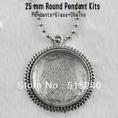 Free Shipping 1 Inch Pendant Kits Antique Silver Circle 25mm Pendat