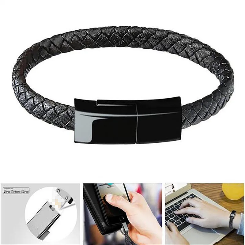 

Hot Real Leather Mini Micro USB Bracelet Charger Data Charging Cable Sync Cord For iPhone 6 6s 7Plus Android Type-C Phone Cable