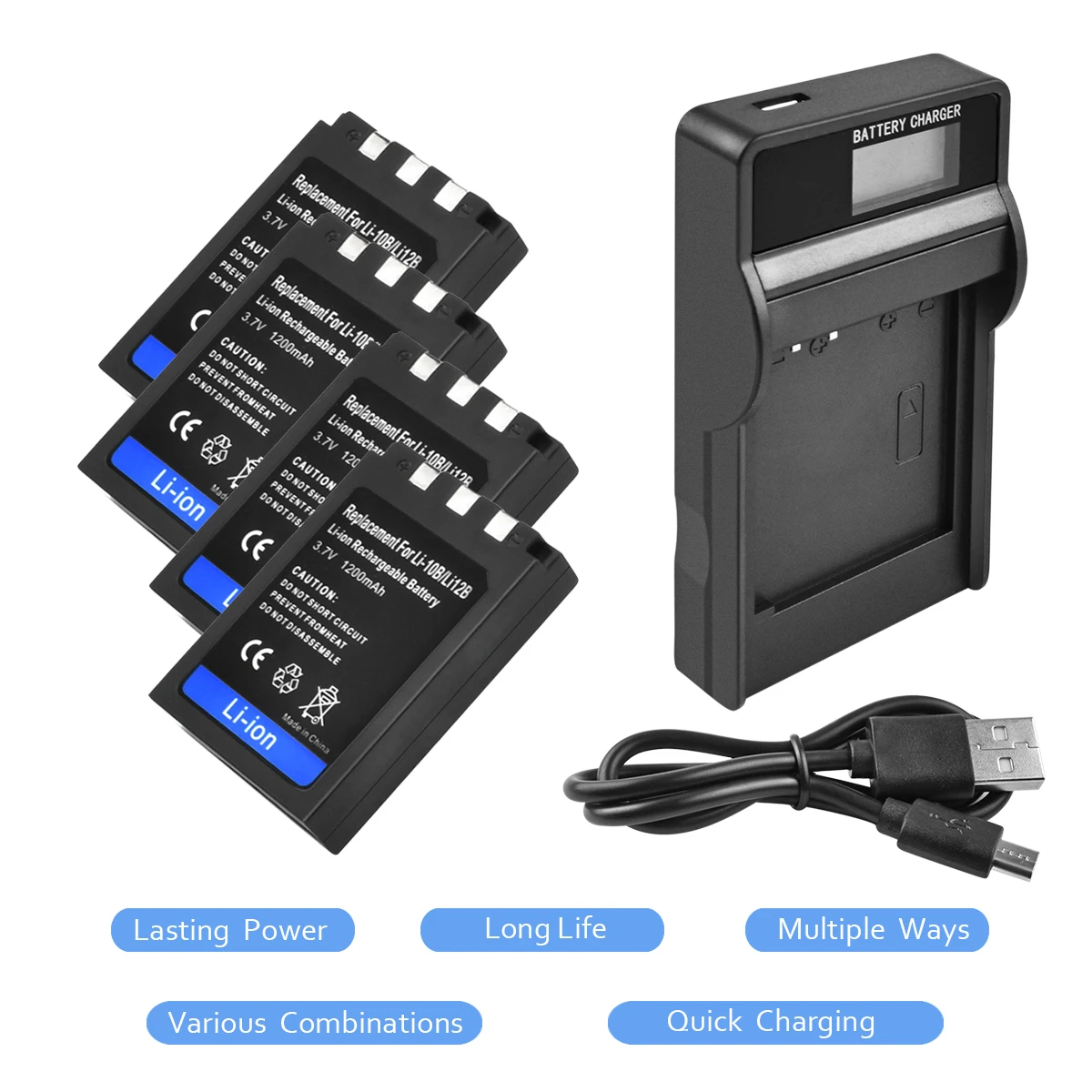 

4X Li-10B Li10B Li 10B Li-12B Li12B Li 12B Battery+1Port Battery Charger LED for Olympus FE-200 IR-500 X-1 X-2 X-3 C-760 L15