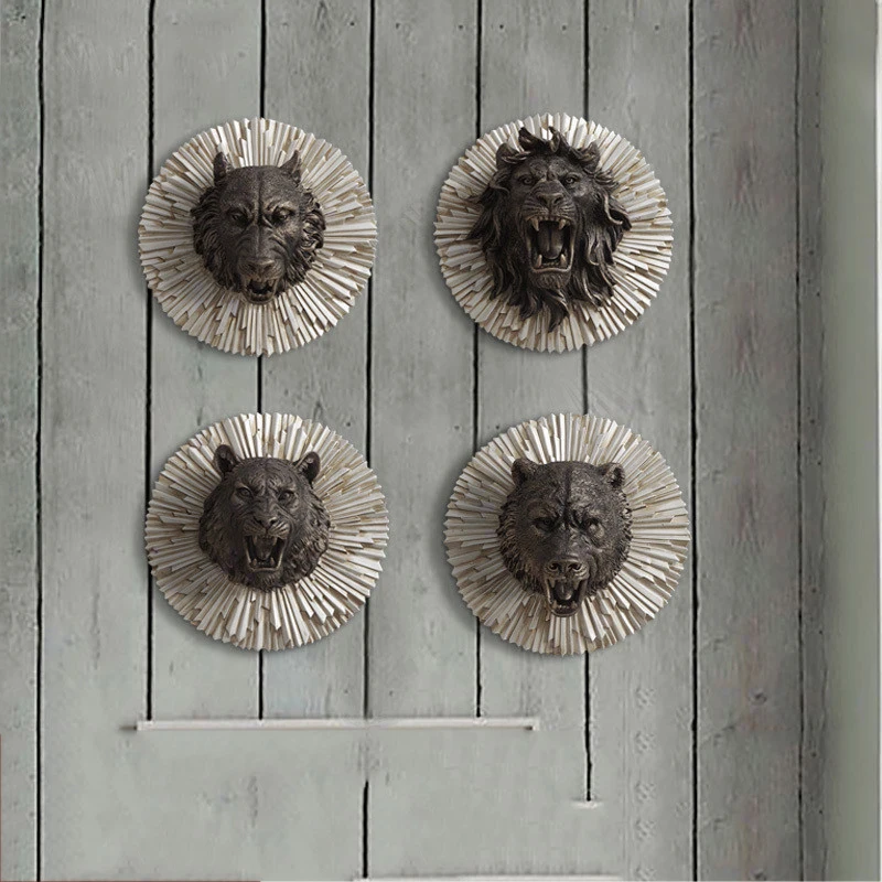 Американские бронзовые креативные Трехмерные настенные наклейки в виде головы животного, украшение стены в виде бара, Льва, тигра, бриллианта, на стену