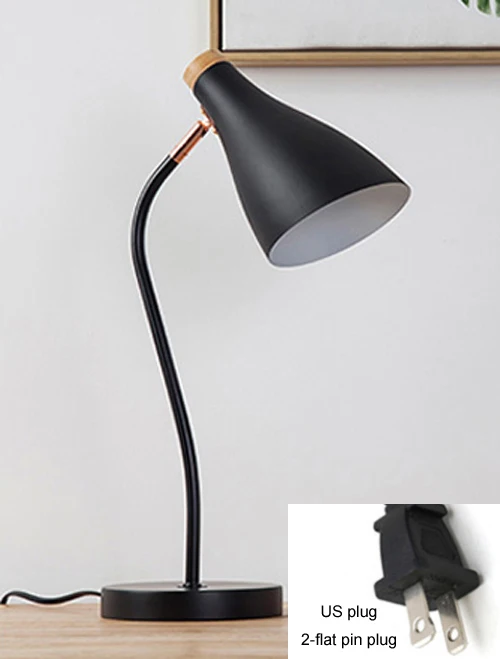 Денолитовая настольная лампа для учебы, белая, черная, зеленая, розовая, вращение на 270 градусов, металлическая настольная лампа с переключателем вкл/выкл или диммер - Цвет абажура: Black US plug