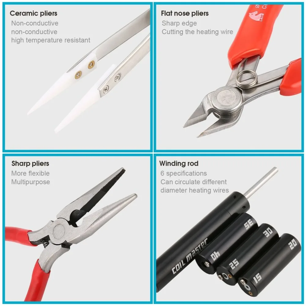 Cena DIY e papieros zestaw narzędzi cewka mistrz DIY e cig akcesoria narzędzie wszystko w jednym urządzeniu RDA RDTA atomizer do tanku rta hot hurtownie