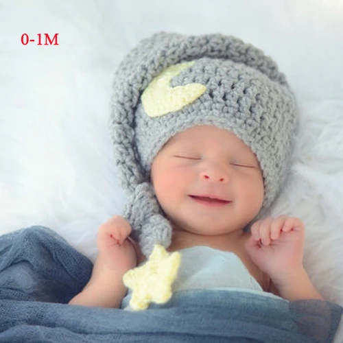 OkayMom новорожденный реквизит для фотосессии детская трикотажная длинная шапка с хвостом крючком Звезда Кепка Сейлор Мун для фотосессии детский альбом подарочные аксессуары - Цвет: 1 month