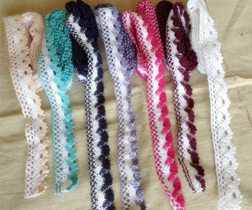 

2.5cm Colorful Cotton Lace DIY Handmade Wedding Party Decorative Lace Patchwork Cotton Crocheted Lace Ribbon Trim 5 yard