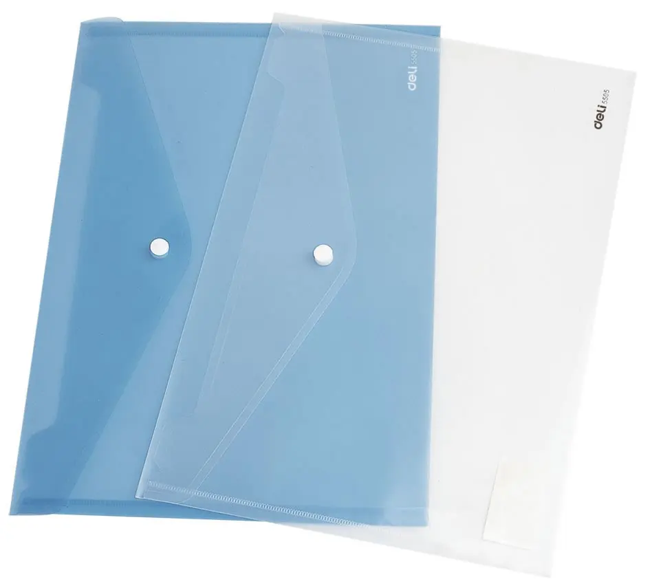 

20 Pcs/Lot Deli 5505 PVC-A4 Transparent button document bags paper folders for conference organizer office supplies stationery