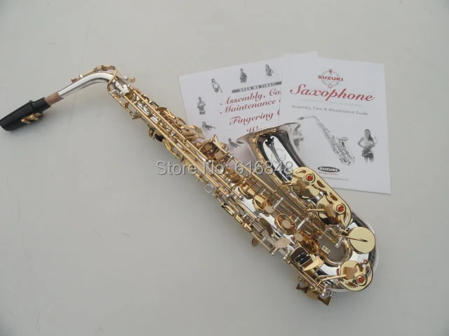 High Quality Brass Tube SUZUKI Alto Eb Saxophone E flat Silver Plated Surface Gold Plated Key