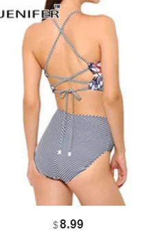 Сексуальный винтажный цельный женский купальник с цветочным принтом, в горошек, в полоску, с высокой горловиной, синего цвета,,, x27s