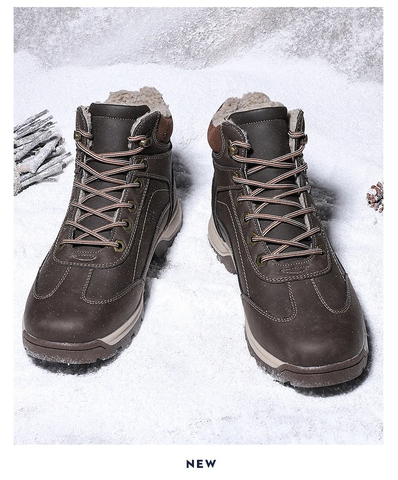 Genuine Leather Men Boots Winter with Fur Waterproof Warm Snow Boots Men Winter Work Casual Shoes Military Ankle Boots JKPUDUN