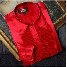 Новое поступление года Для мужчин футболка красного цвета с длинными рукавами вечерние Жених выпускного вечера рубашки производительность фон под заказ с изображением шоу Для мужчин рубашка Terno Masculina ZX5