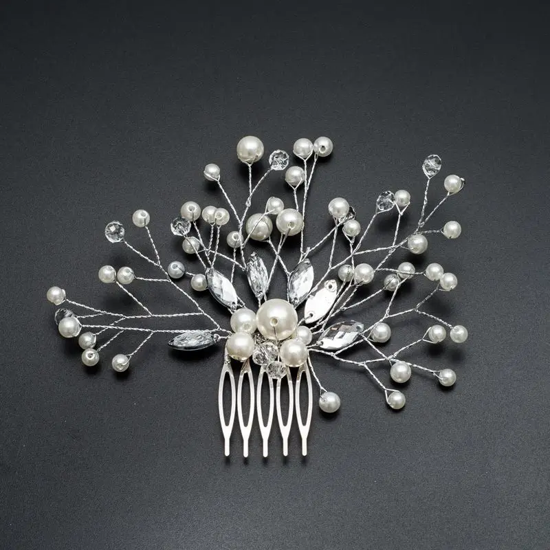 Bridal Flower Pearl Hair Comb Hair Clips for Girls Crystal Crown Rhinestone Hair Clips Jewelry Hair Comb Accessories for Hair (7)