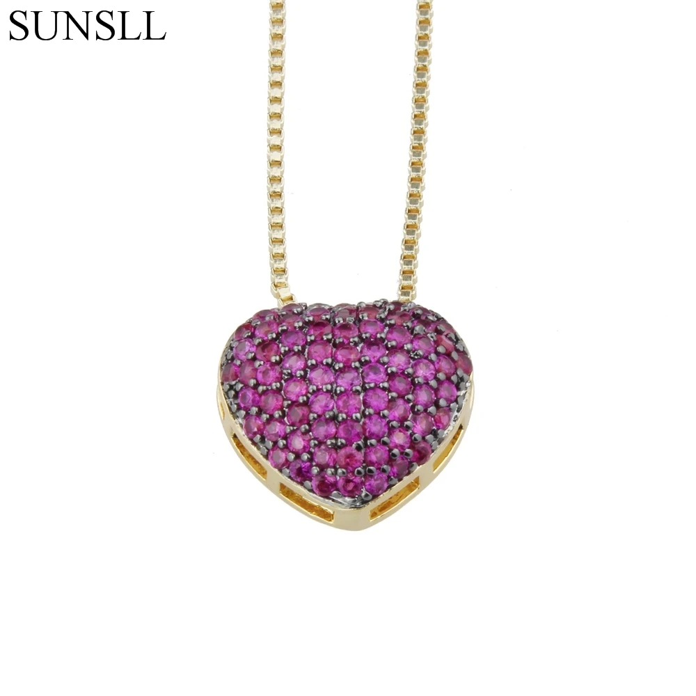 

SUNSLL Golden & Silver Color Copper Cubic Zirconia Love Heart Trendy Pendant Necklaces Women's Fashion Jewelry CZ Colar Feminina