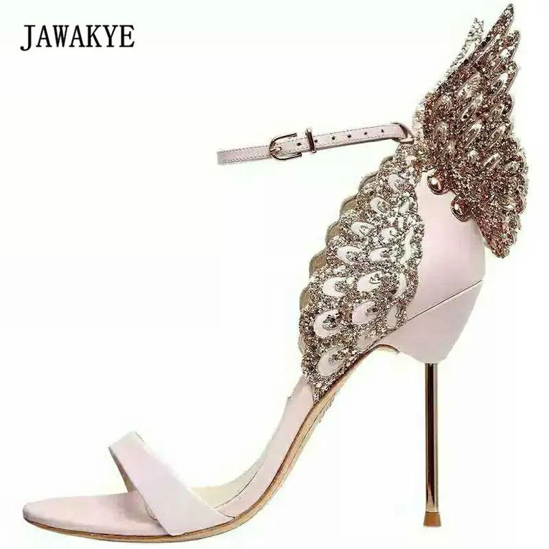 

2017 Angel Wing Sandals Women Open Toe Rhinestone Jewelled High Heel Shoes Woman Butterfly Sexy Wedding Shoes Party