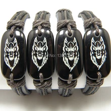 12 шт. в упаковке, imitatation кости яка Смола Резные Тотем волк кожаный браслет амулет MB03
