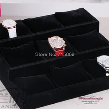 Свободный Корабль 1 шт. Черный Цвет дерево+ Бархат Дисплей Ювелирных Изделий Случай 12 Сетка Подушка Часы Браслет