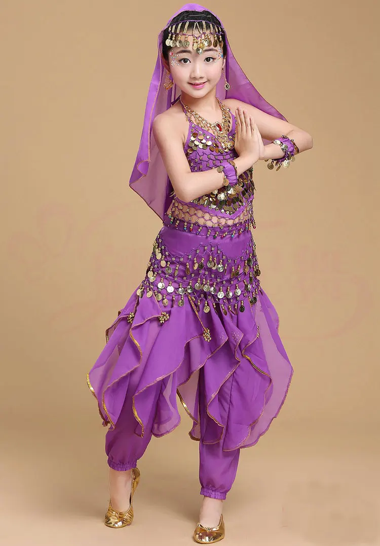 Костюм для танца живота для девочек, детское платье для индийского танца, Детские Танцевальные Костюмы Болливуда для девочек, танцевальная одежда для выступлений, 6 цветов