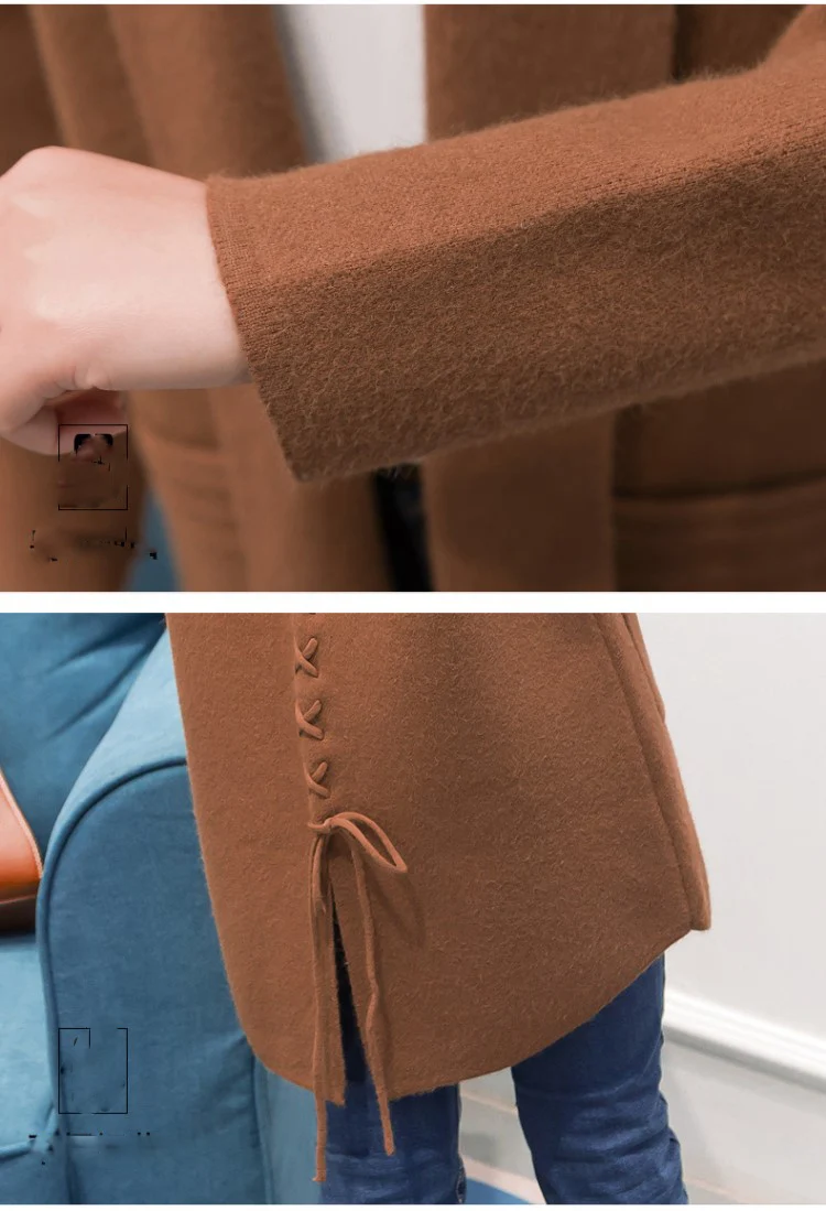 2018 Новый свитер Высокое качество Для женщин Демисезонный капот длинный кардиган женский элегантный карман вязаная верхняя одежда, свитер