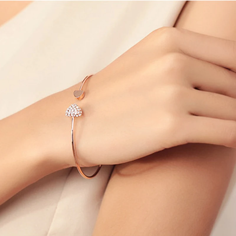 SUMENG Fashion Adjustable Crystal Double Heart Bow Bilezik Cuff Opening Bracelet Women Jewelry Gifts bangle bracelet crystal bracelets