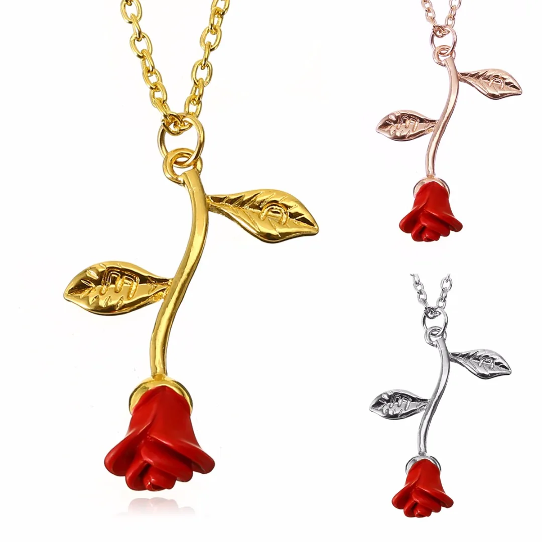 Red Rose Flower Statement Necklace Shellhard Bijoux Femme Collier Necklaces Pendant Trendy Women Jewelry Gift