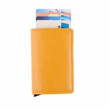 

Metal Men Card Holder RFID Aluminium Alloy Credit Card Holder PU Leather Wallet Antitheft Automatic Pop Up Card Case
