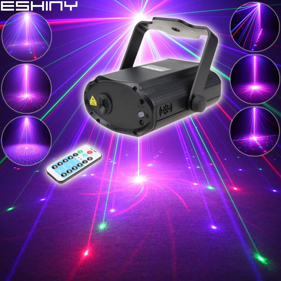 

ESHINY Remote MINI RGB Laser 8 Big Patterns Projector DJ Dance Disco Bar Home Party Xmas Stage Lighting Effect Light Show N7T185