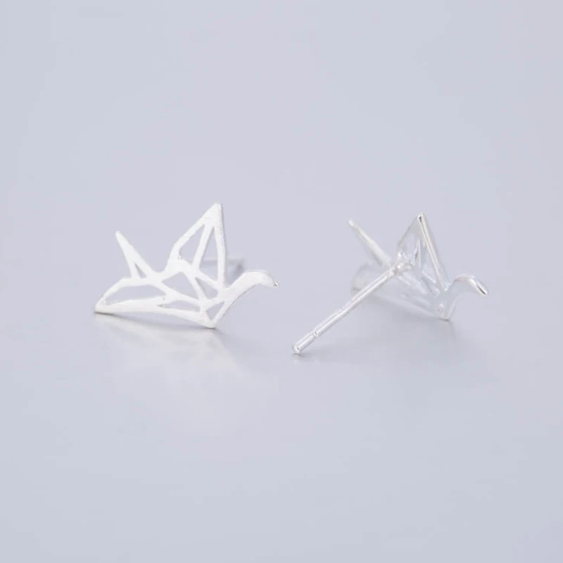 Jisensp 925 пробы серебряные модные милые оригами журавль серьги гвоздики для женщин милые Pendientes серьги с птицами вечерние подарок
