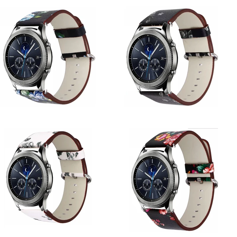 

Flower Printed Leather Strap for samsung gear 2 s3 Zenwatch 1 2 belt Ticwatch 1 Huami amazfit 2/1 band Bracelet