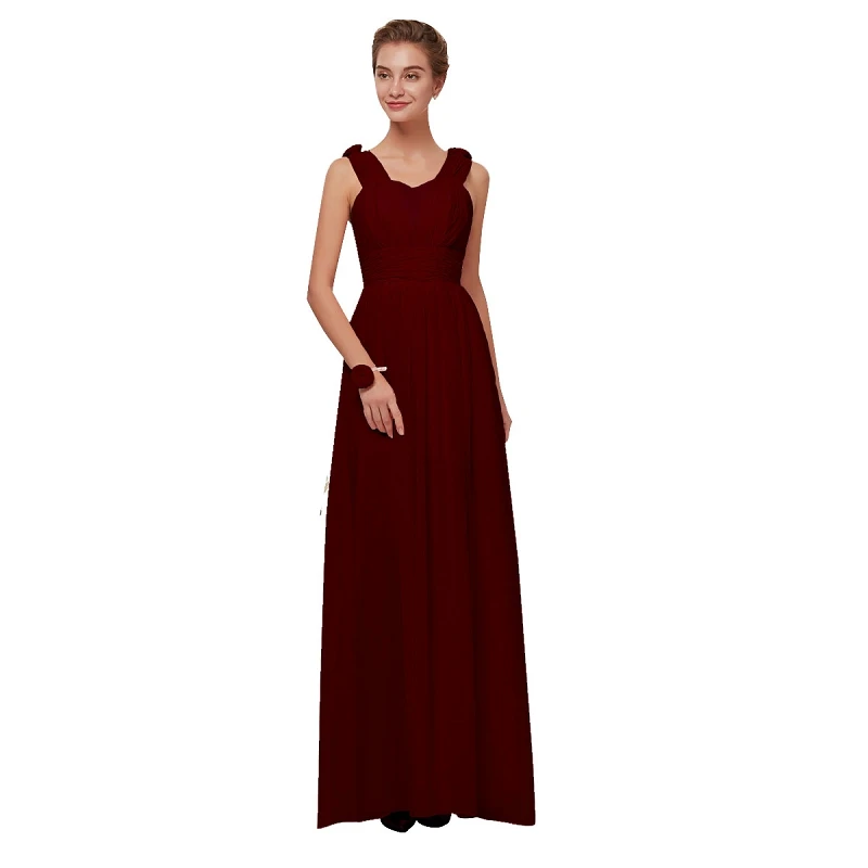 Vestidos de Dama de Honra Longo para as Mulheres Tamanho a Linha sem Mangas Festa de Casamento Vestidos de Baile Beleza Emily Borgonha Chiffon Mais 2021 2 mais tamanho a linha sem mangas festa