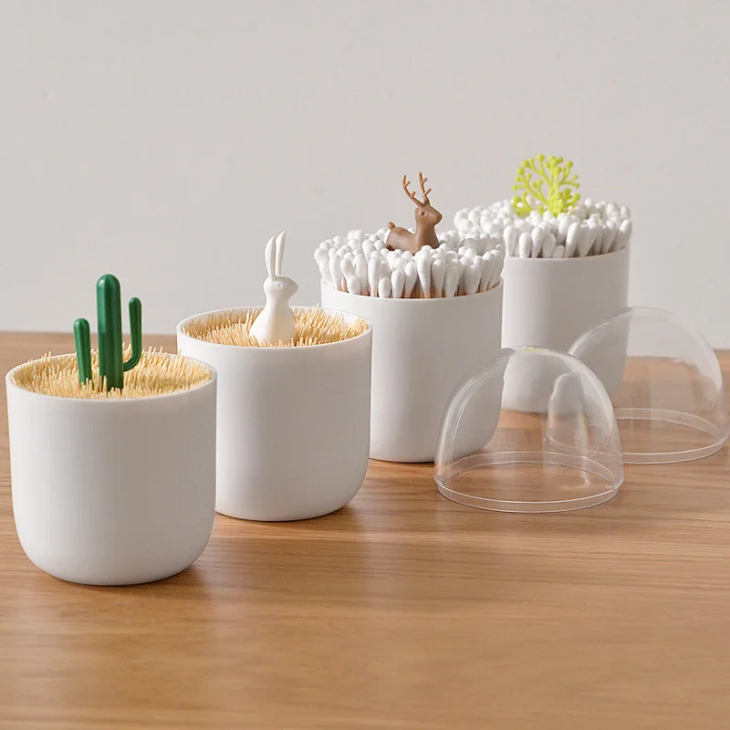 

Dustproof Cactus Deer Toothpicks Holder Cotton Bud Holder Case Organizer Cotton Swab Storage Box Cute Home Table Decoration