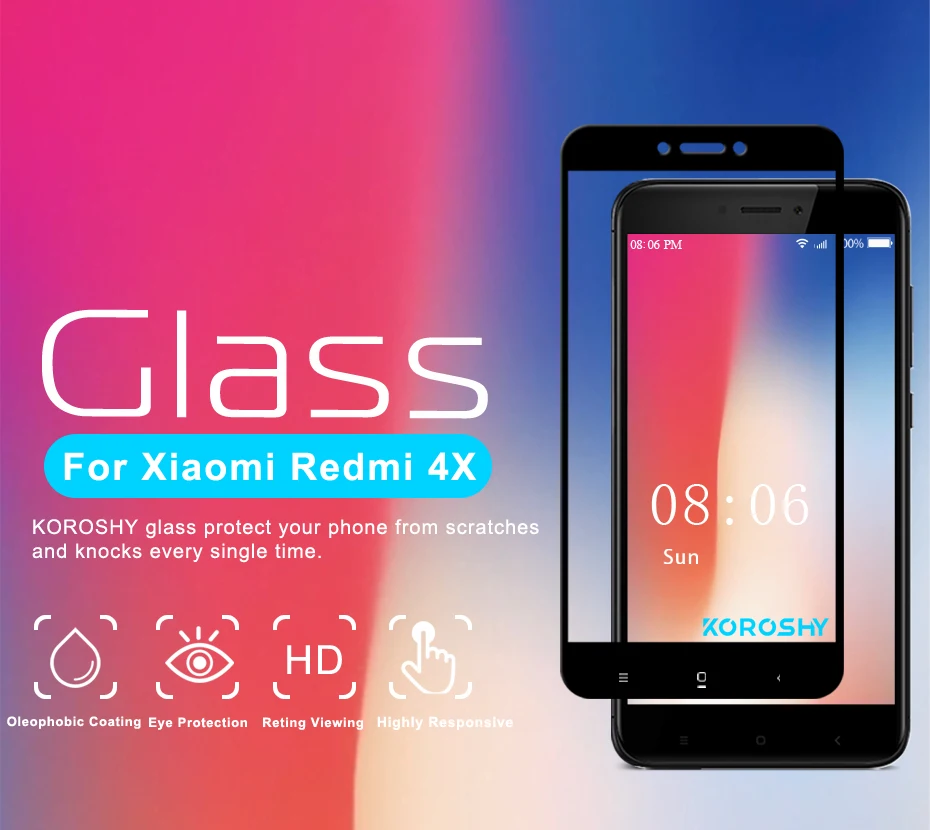 KOROSHY 9H Tempered Glass for Xiaomi Redmi 4X Redmi4X 4 X Screen Protector Real 2.5D Full Cover Toughened Glass Film (4)