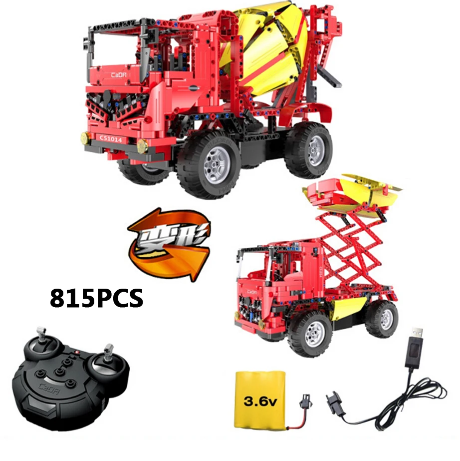 

Technics 2in1 remote radio control Engineering cement agitating lorry building block work figures lift truck diy bricks rc toys