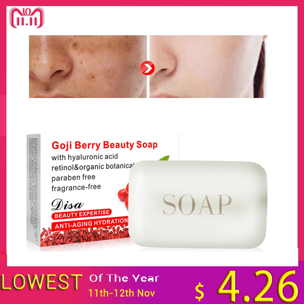Goji Acid Whitening Soap Handmade Skin Lightening Soap Deep Cleaning Shrink Pore Brighten Smooth Skin Anti aging Skin Care Spa