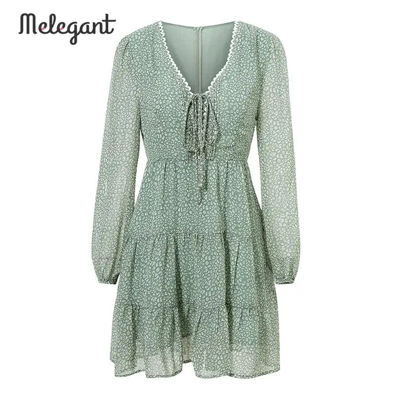 Элегантное осенне-зимнее женское платье с длинным рукавом, Короткие вечерние женские платья с оборками, элегантное зеленое дамское шифоновое платье Vestidos - Цвет: Зеленый