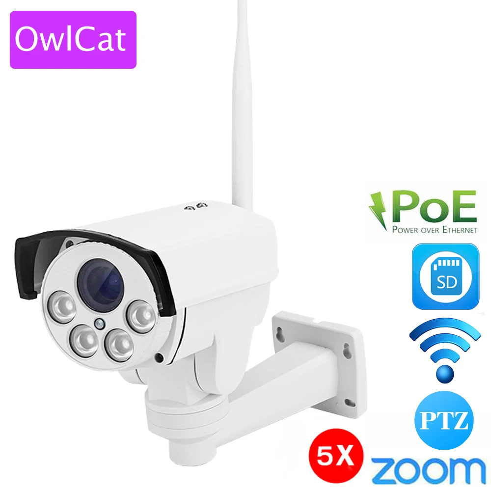 

OwlCat SONY323 CMOS Wireless PoE Bullet PTZ IP Camera External Outdoor 5X Zoom 2.7-13.5mm 2MP WIFI IR Onvif SD Card Camera