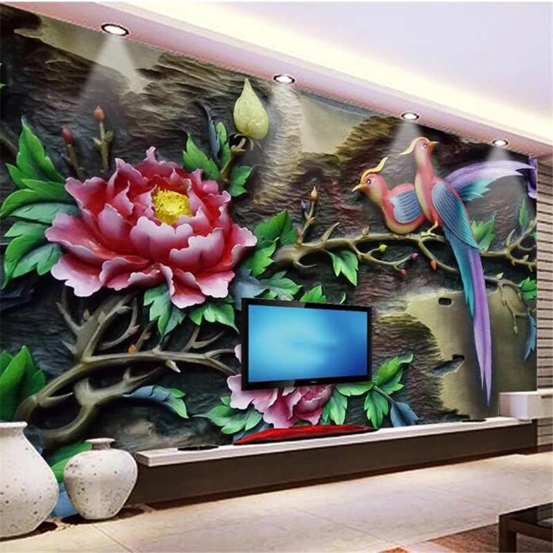 wellyu Custom wallpaper 3D peony flower bird wall background papel tapiz  para pared moderno carta da parati wallpaper - AliExpress