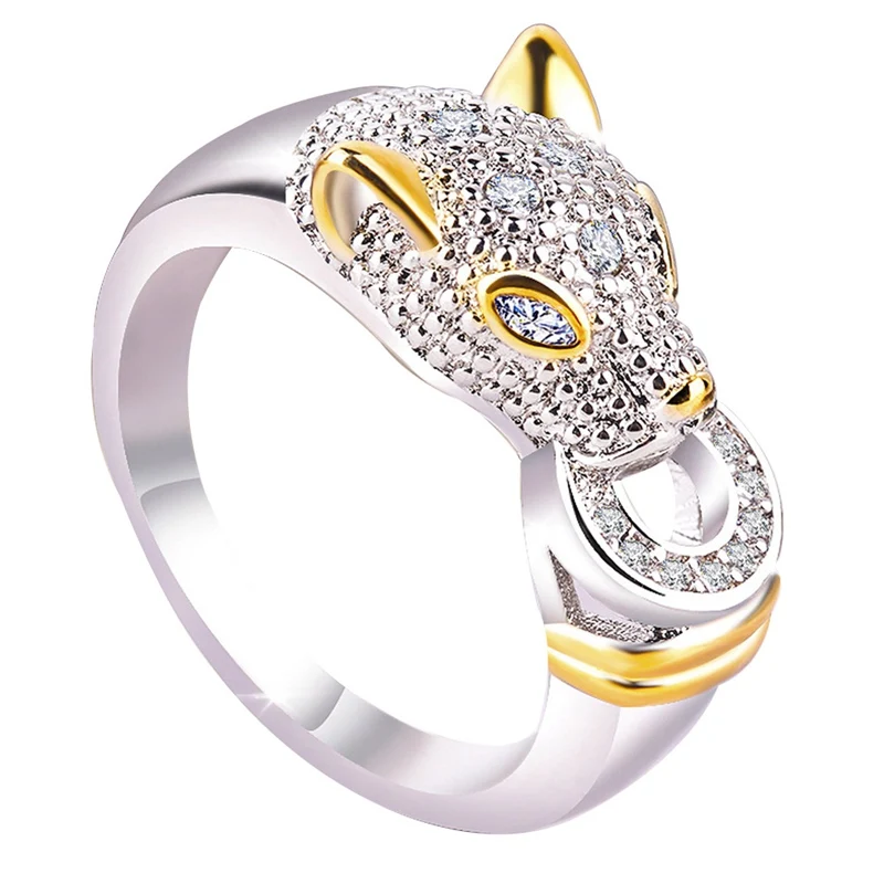 

Punk Leopard Animal Ring For Women Luxury Crystal Leopard Head Exaggerated Zircon Rings Party Jewelry Anniversary Gift