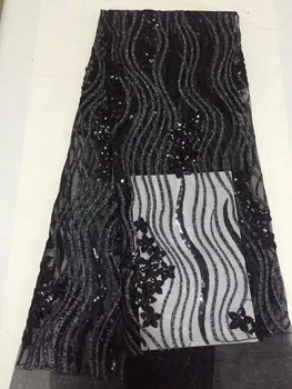 

New French Nigerian black sequins net lace,African tulle mesh Sequence lace fabric high quality for women wedding party dress