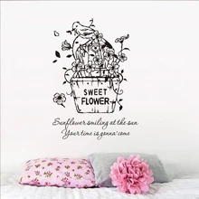 Sweet Flower Wall Decal Flowers Basket inyl Wall Sticker Plant Pot Bird Wall Mural Home Bedroom Decor Flowers Vinyl Art AY1517 plant wall decal