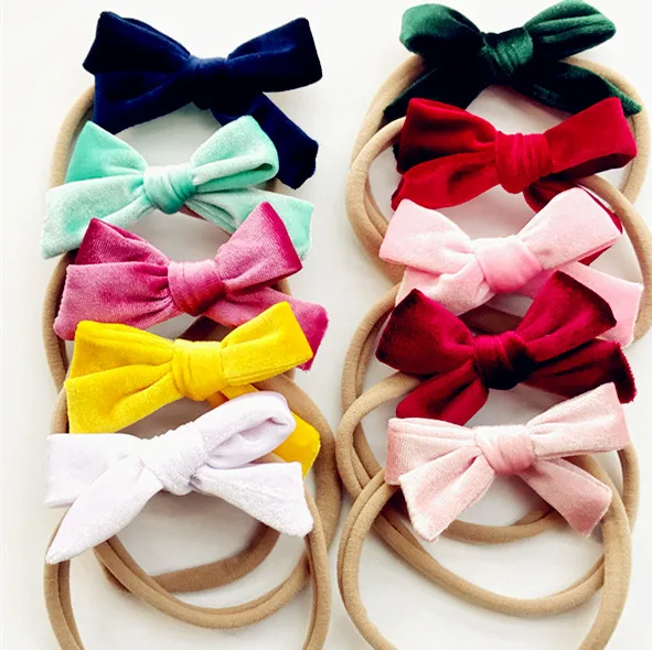 

Velvet Kids Girl Hair Bow nylon Headbands Warm Headwrap children Party Hair Accessories 3pcs/lot