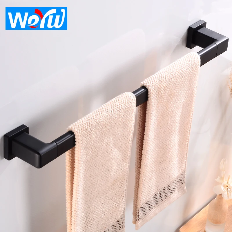 

Bathroom Tower Bar Holder Black Aluminum Towel Rack Hanging Holder Wall Mounted Square Clothes Robe Towel Rail Hanger Rack