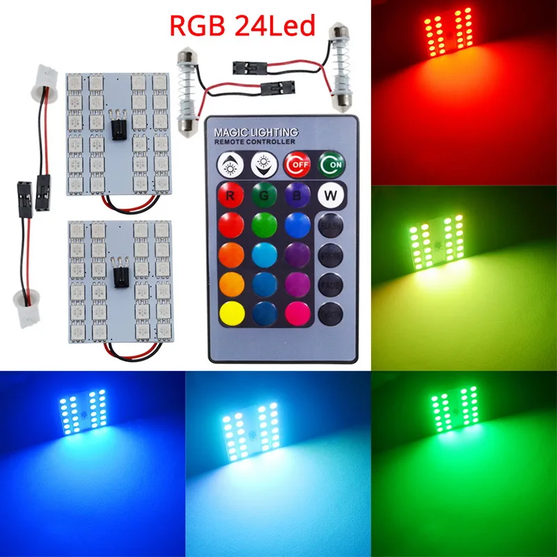 2X T10 5050 12SMD 15Smd 24smd пульт дистанционного управления Rgb Светодиодная панель для автомобиля интерьер Авто свет чтение купол фестон BA9S адаптер DC 12 В - Испускаемый цвет: 24SMD RGB