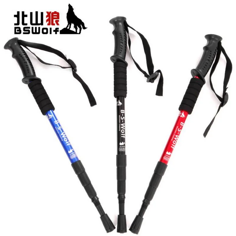

Retractable folding alpenstock, outdoor travel trekking aluminum handle cane, men and women shockproof, non-slip cane