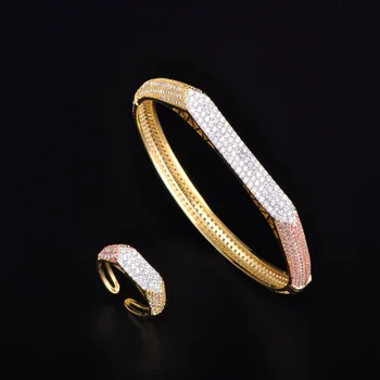 

MECHOSEN Classic Wide Bangle Ring Set Geometric Zircon Copper Irregular Accessories For Women Engagement Bride Wedding Ornaments