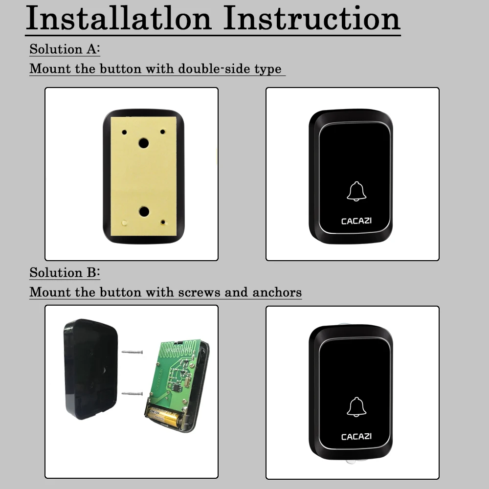 CACAZI Waterproof Wireless Doorbell DC battery-operated 4 Button x 1 Receiver 300M Remote Smart Home Cordless Doorbell Chime CACAZI Waterproof Wireless Doorbell DC battery-operated 4 Button x 1 Receiver 300M Remote Smart Home Cordless Doorbell Chime
